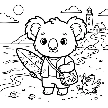 Koa at the Lighthouse colouring page preview