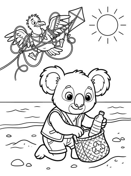 Koa Cleans the Beach colouring page preview
